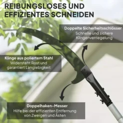 Outsunny Teleskops extrem grensåg 1,5-2,6m trädgårdssax med lås, non-stick blad, fruktplockare, snabbkapning