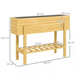 Outsunny Upphfh`jt planteringslada i tannenholz med hylla 100x30x70,5 cm