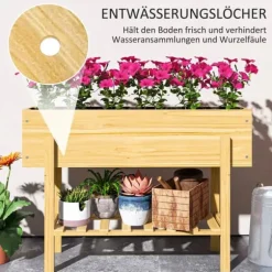 Outsunny Upphfh`jt planteringslada i tannenholz med hylla 100x30x70,5 cm