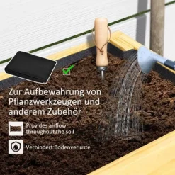 Outsunny Upphfh`jt planteringslada i tannenholz med hylla 100x30x70,5 cm