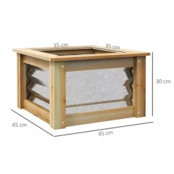 Outsunny Upphöjd odlingslåda i galvaniserad metall och granträ, Silver/Natur, 45x45x30cm