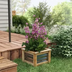 Outsunny Upphöjd odlingslåda i galvaniserad metall och granträ, Silver/Natur, 45x45x30cm