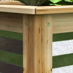 Outsunny Upphöjd odlingslåda i galvaniserad metall och granträ, Silver/Natur, 45x45x30cm