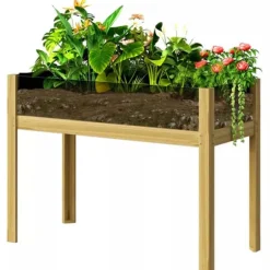 Outsunny Upphöjd Planteringslåda i Naturträ med Akrylpaneler och Dränering, Trädlåda för Trädgård och Balkong, 110x50x80 cm