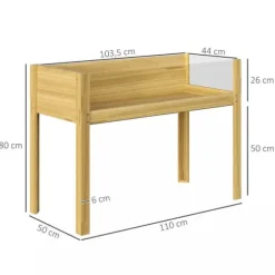 Outsunny Upphöjd Planteringslåda i Naturträ med Akrylpaneler och Dränering, Trädlåda för Trädgård och Balkong, 110x50x80 cm