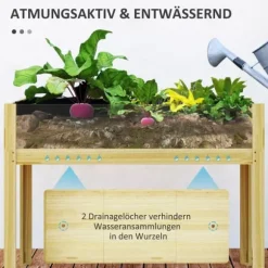 Outsunny Upphöjd Planteringslåda i Naturträ med Akrylpaneler och Dränering, Trädlåda för Trädgård och Balkong, 110x50x80 cm