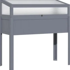 Outsunny Upphöjt Trädgårdsland i Tannenholz med Värmetält 2-i-1 Växthus, Tomathus, Grönskaksland, Polykarbonat, Grå, 120x54x112/122cm