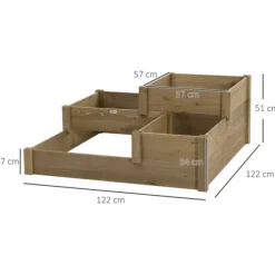 Outsunny Upph`ojt odlingslada i Tannenholz, planteringslada med flera nivaer for terrass & balkong, Brun