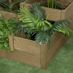 Outsunny Upph`ojt odlingslada i Tannenholz, planteringslada med flera nivaer for terrass & balkong, Brun