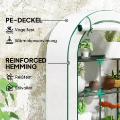 Outsunny Växthus 100x45x160cm - Vitt Folieväxthus med Hyllyor och Dörr