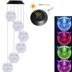 Owl Solar Wind Chime Ljus Vattentät färg Ändrar Utomhus Solar Garden Dekorativa lampor för Mors Dag Mamma Födelsedag Trädgård Trädgårdsdekoration