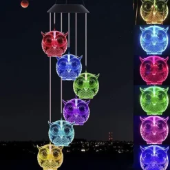 Owl Solar Wind Chime Ljus Vattentät färg Ändrar Utomhus Solar Garden Dekorativa lampor för Mors Dag Mamma Födelsedag Trädgård Trädgårdsdekoration