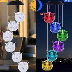 Owl Solar Wind Chime Ljus Vattentät färg Ändrar Utomhus Solar Garden Dekorativa lampor för Mors Dag Mamma Födelsedag Trädgård Trädgårdsdekoration