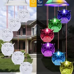 Owl Solar Wind Chime Ljus Vattentät färg Ändrar Utomhus Solar Garden Dekorativa lampor för Mors Dag Mamma Födelsedag Trädgård Trädgårdsdekoration