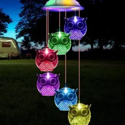 Owl Solar Wind Chime Ljus Vattentät färg Ändrar Utomhus Solar Garden Dekorativa lampor för Mors Dag Mamma Födelsedag Trädgård Trädgårdsdekoration