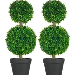 2-pack konstgjord buxbom 60 cm dubbelkula, UV-skydd, för hem & trädgård