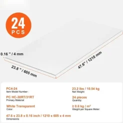 24-pack polykarbonat växthuspaneler 2' x 4' x 0,16'', hållbar takplåt, energieffektivitet, enkel installation för växthus och trädgårdsprojekt