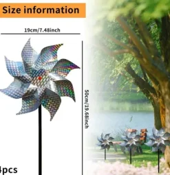 4-pack Reflekterande Fågelskrämmande Vindsnurror 50 cm - Vinddriven & Dekorativ | Naturlig Fågelavskräckare för Trädgård/Balkong