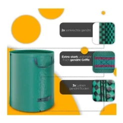 3-pack trädgårdsavfallspåsar - 272 L - Trädgårdspåsar - Lövgräspåsar - Fristående - Stabil - Vattentät - UV-beständig