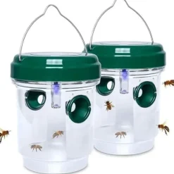 2-pack utomhus getingfällor, soldriven getingdödare med UV LED-ljus Återanvändbara insektsfällor Attr[362]