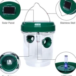 2-pack utomhus getingfällor, soldriven getingdödare med UV LED-ljus Återanvändbara insektsfällor Attr[362]