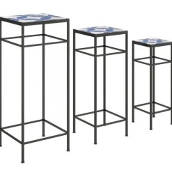 3-pack växtställ upp till 71 cm, metall i tre storlekar – blå/vit