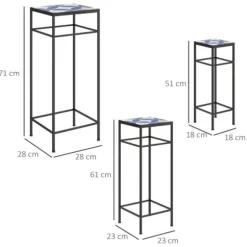 3-pack växtställ upp till 71 cm, metall i tre storlekar – blå/vit