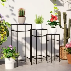 3-pack växtställ upp till 71 cm, metall i tre storlekar – blå/vit