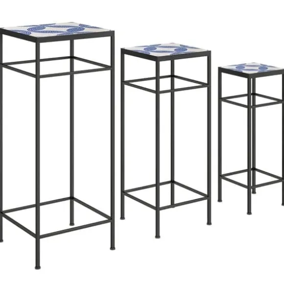 3-pack växtställ upp till 71 cm, metall i tre storlekar – blå/vit