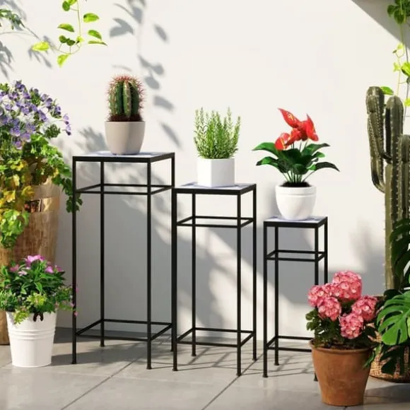 3-pack växtställ upp till 71 cm, metall i tre storlekar – blå/vit