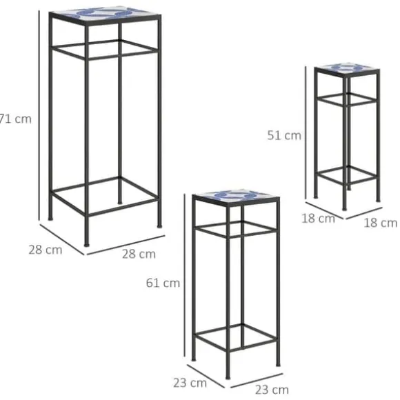 3-pack växtställ upp till 71 cm, metall i tre storlekar – blå/vit