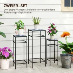3-pack växtställ upp till 71 cm, metall i tre storlekar – blå/vit