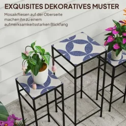 3-pack växtställ upp till 71 cm, metall i tre storlekar – blå/vit