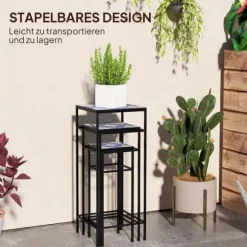 3-pack växtställ upp till 71 cm, metall i tre storlekar – blå/vit