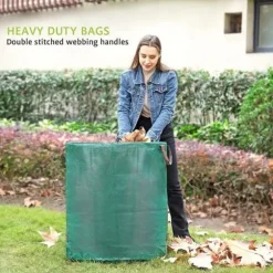 Paket med 3 stora 300L kraftiga vattentäta trädgårdsväskor med handtag - hopfällbar och återanvändbar