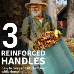 Paket med 3 stora 300L kraftiga vattentäta trädgårdsväskor med handtag - hopfällbar och återanvändbar