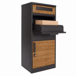 Paketbrevlåda - 50x38x112 cm - stål - antracit trälook