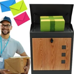 Paketpostlåda - 43x24x52 cm - metall - antracit, trälook