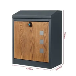 Paketpostlåda - 43x24x52 cm - metall - antracit, trälook