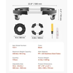 Papperskorgsdolly med Hjul, Justerbar 15-22,8 tum Rund Möbeldocka, Robust och Lätt att Röra sig