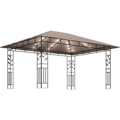 Partytält & paviljoner - Living Paviljong myggnät och ljusslinga LED 4x3x2,73 m taupe 180 g/m²