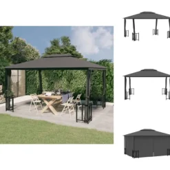 Partytält & paviljoner - Living Paviljong med draperier och dubbelt tak 3x4 m antracit