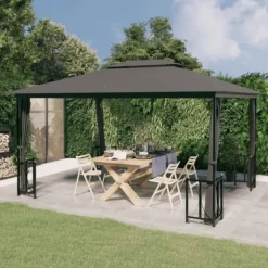 Partytält & paviljoner - Living Paviljong med draperier och dubbelt tak 3x4 m antracit