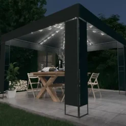 Partytält & paviljoner - Living Paviljong med dubbeltak och ljusslinga LED 3x3 m antracit