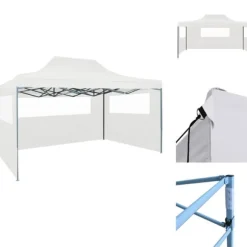 Partytält & paviljoner - Living Hopfällbart partytält med 3 sidoväggar 3x4 m stål vit