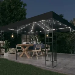 Partytält & paviljoner - Living Paviljong med dubbeltak och ljusslinga LED 3x4 m antracit