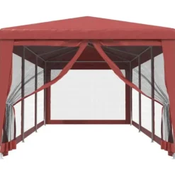 Partytält med 8 sidoväggar i nät - Vattentålig paviljong | Färg: Röd | Storlek: 3x9 m