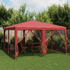 Partytält med 8 sidoväggar i nät 4x4 m HDPE röd
