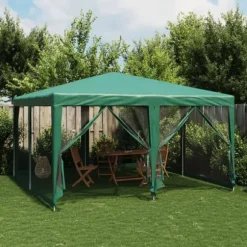 Partytält med 8 sidoväggar i nät - Vattentåligt HDPE & Järnram | Färg: Grön | Storlek: 4x4 m