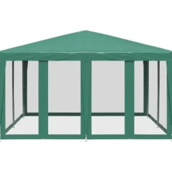 Partytält med 8 sidoväggar i nät - Vattentåligt HDPE & Järnram | Färg: Grön | Storlek: 4x4 m